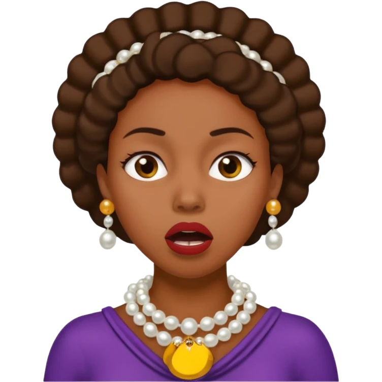 Black woman clutching  pearls on neck and looking shocked  emoji