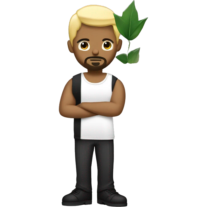 a gangsta with blond short hair, and black short beard and a green leave in his one hand emoji