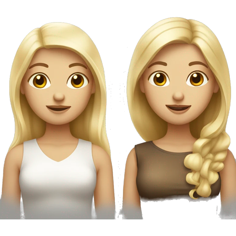 Two friends. One chubby blonde with blue eyes and the other Brazilian with brown eyes and dirty blonde long hair emoji