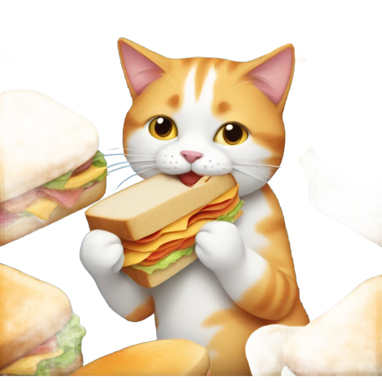 Orange and white cat eating a sandwich  emoji