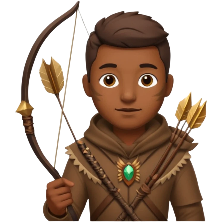 The classic hunter image with a bow and arrow on his back, dressed in brown with some animal made decorations emoji