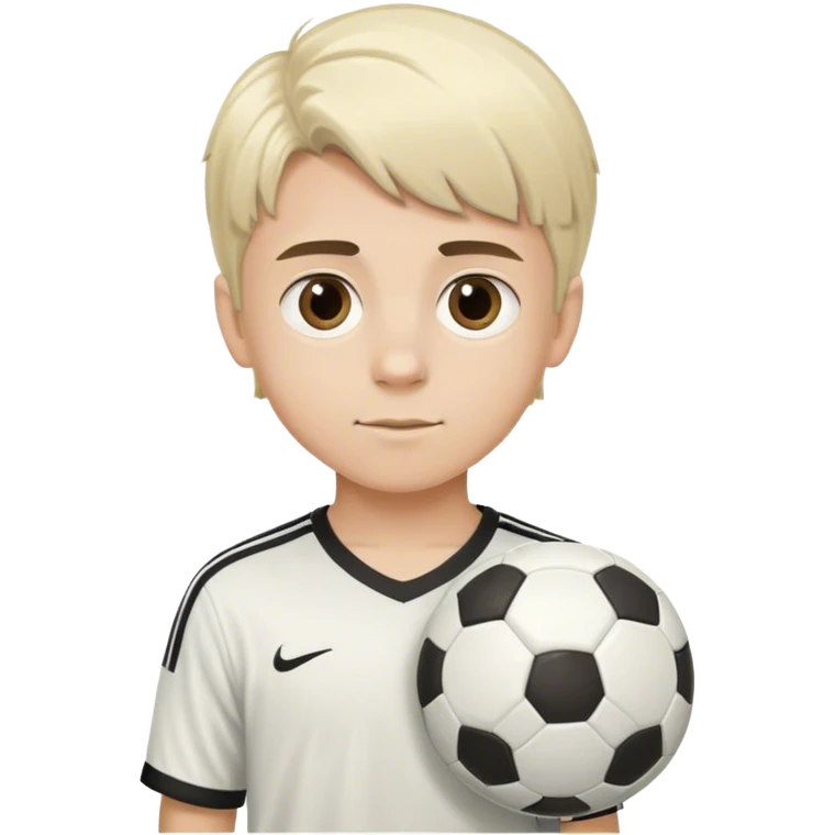 white blonde haired boy with brown eyes and dark eyebags with a soccer ball emoji