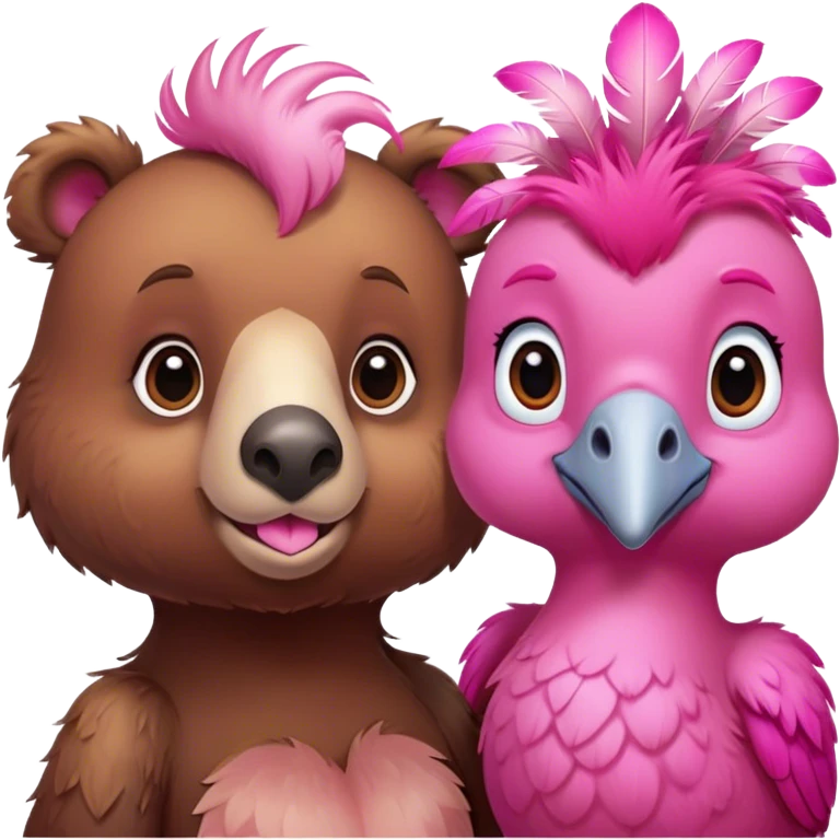 A cute brown bear and a realistic cute pink dodo closely together emoji