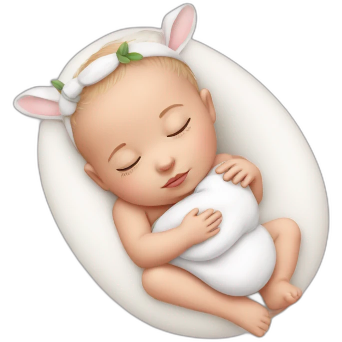 Sleeping white Newborn with bunny headband emoji