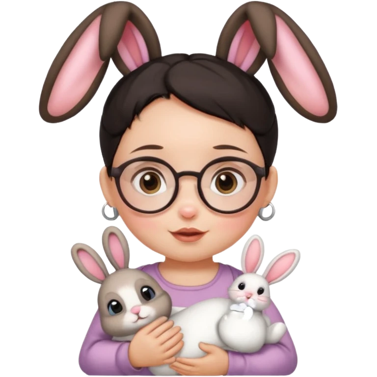 bunny ear accessory wearing baby dark haired bun spectacled emoji