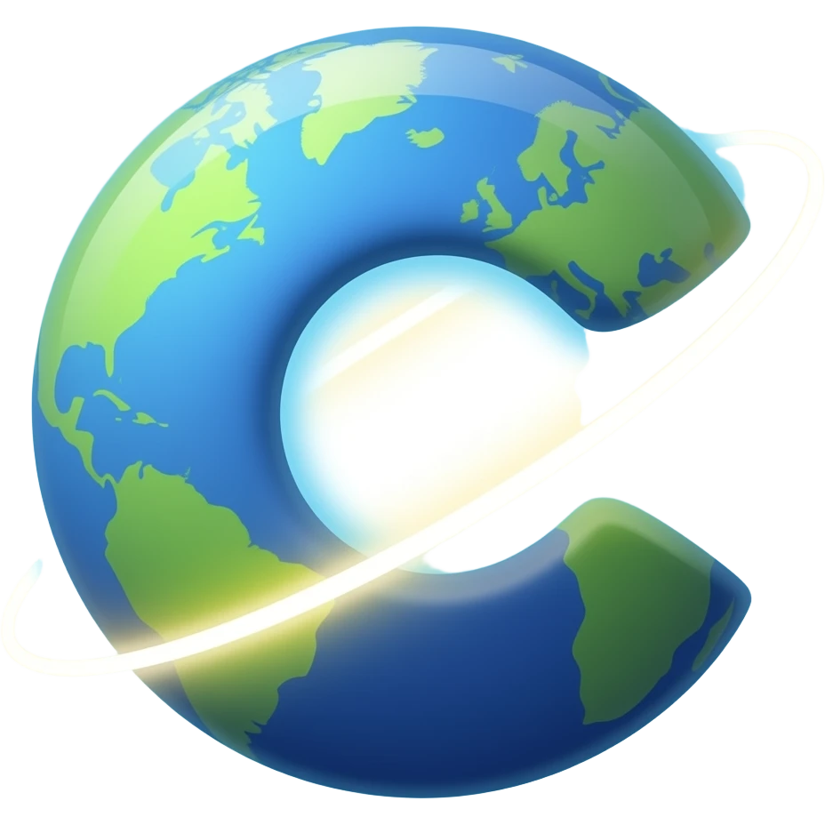 the letter C designed like a planet with rings emoji