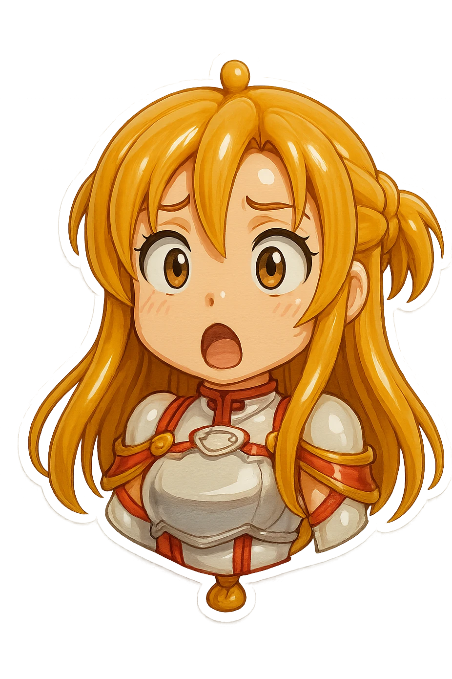 Sticker of Asuna from Sword Art Online in balloon style with a surprised expression, inspired by the reference image. emoji