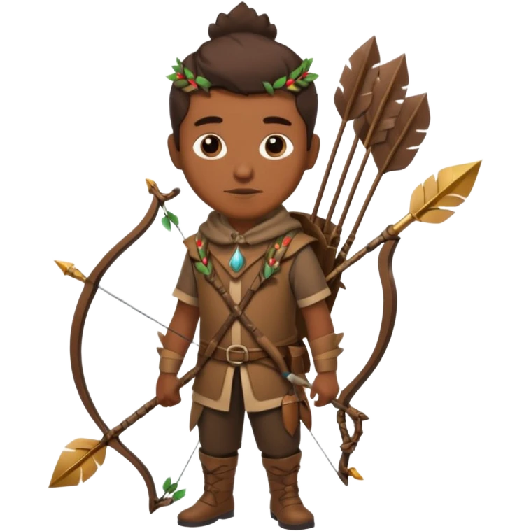 The classic hunter image with a bow and arrow on his back, dressed in brown with some animal made decorations emoji