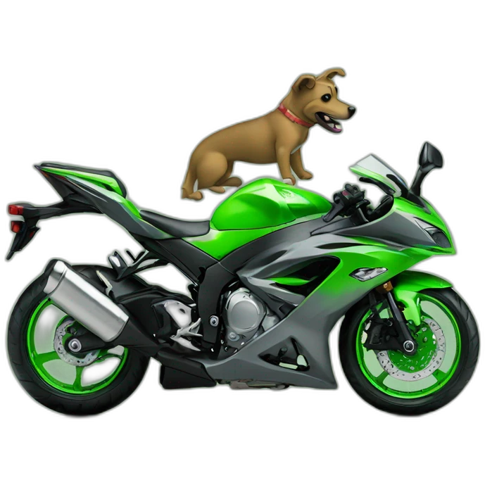 Gray a dog is riding on green Kawasaki ninja emoji
