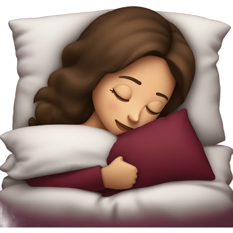 Brunette girl sleeping in burgundy pillow emoji