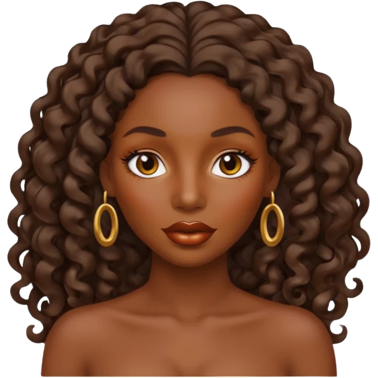 Black beautiful woman with bronze skin, long curls and full lips emoji