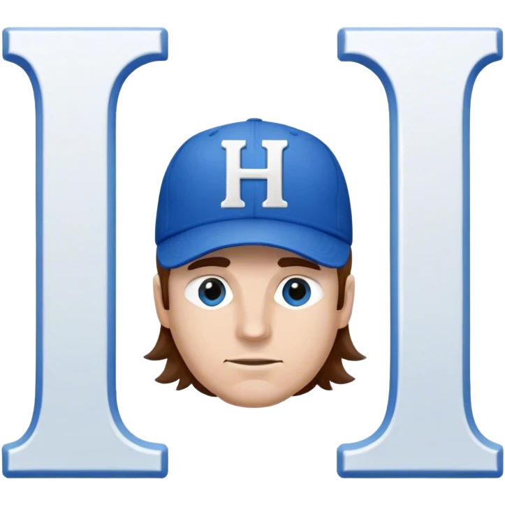 White Man with mid-length brown hair wearing blue baseball hat with the letter H on it emoji