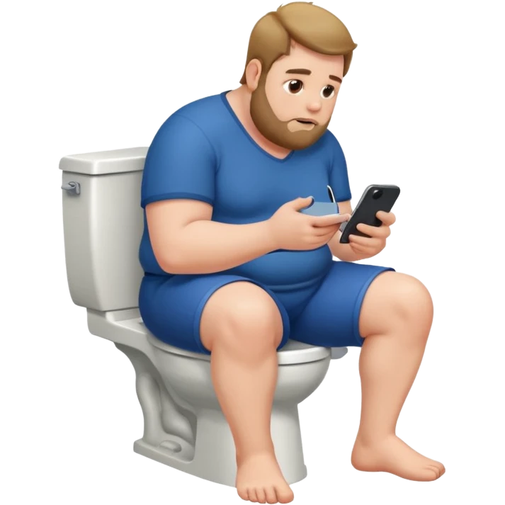 big man sitting on a toilet, scrolling on his phone emoji