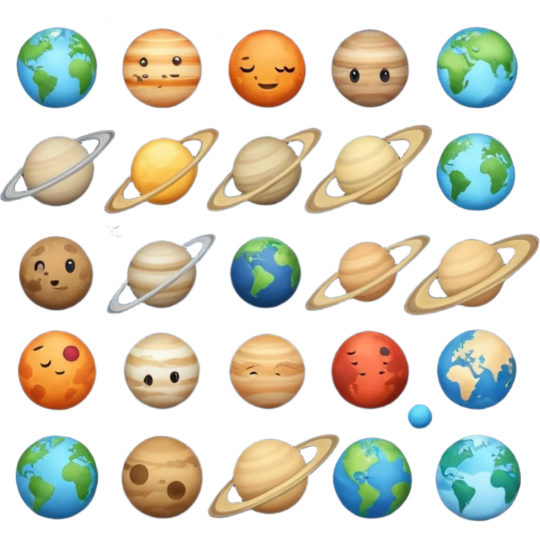 12 planets emojis I need a labeled and a ine for each planet :mercury, Venus , earth , mars, Jupiter Saturn, Neptune, Pluto, Uranus  emoji