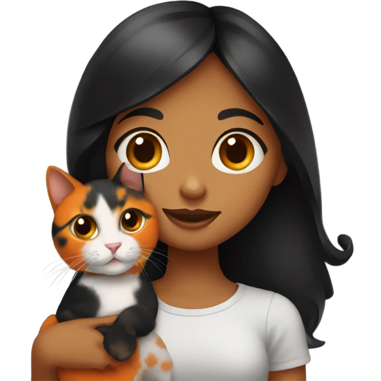 Black haired girl holding orange and black colored cat emoji