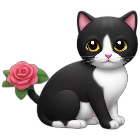 Gato negro con una rosa en la pata emoji