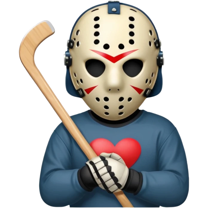 a cartoon image of Jason Voorhees, looking cute, with his hands clasped in front of him, at a sideways angle, looks like he is in love emoji