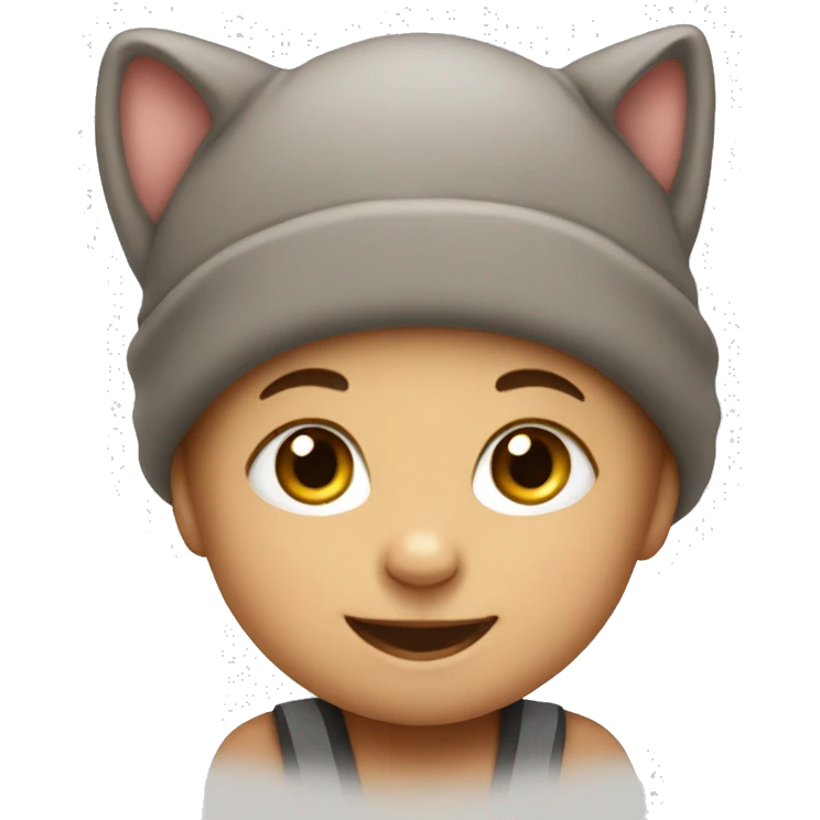 smiling baby wearing cat hat emoji