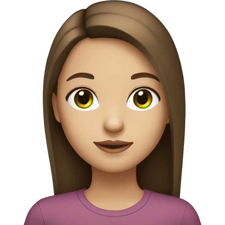 Girl with long, straight brown hair, green eyes, light skin. emoji