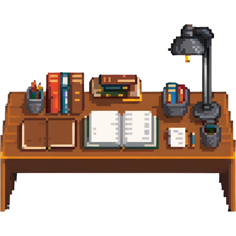 desk with a lamp, books, and papers, symbolizing studying emoji