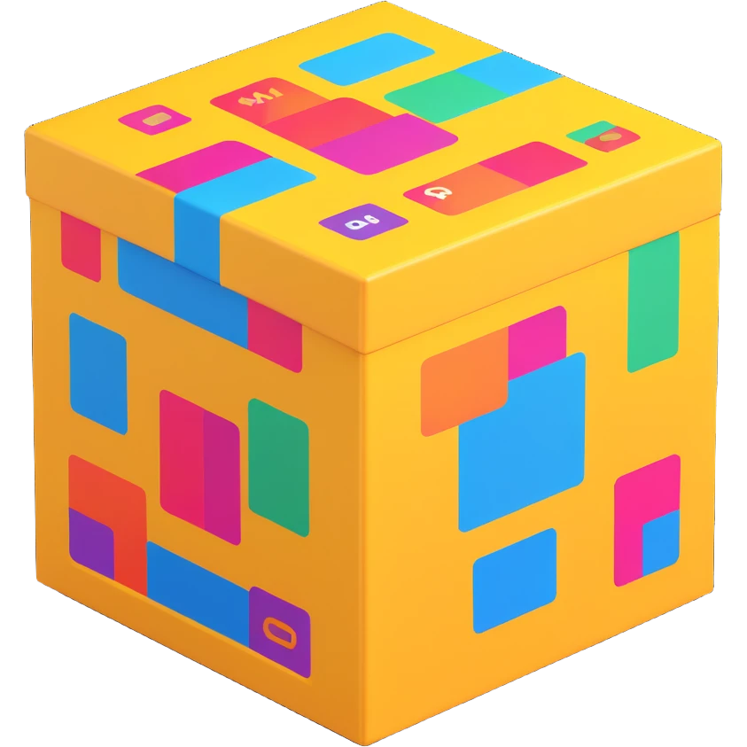 3D Etch A Sketch-inspired box with a modern twist, top designed like a printer actively printing colorful stickers, playful and tech-forward design, stickers clearly visible as they emerge from the printer top emoji