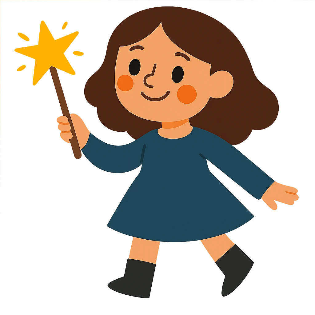 Remove the hat from the brunette girl witch, keep her whimsical and magical, vibrant toon style, no background. emoji