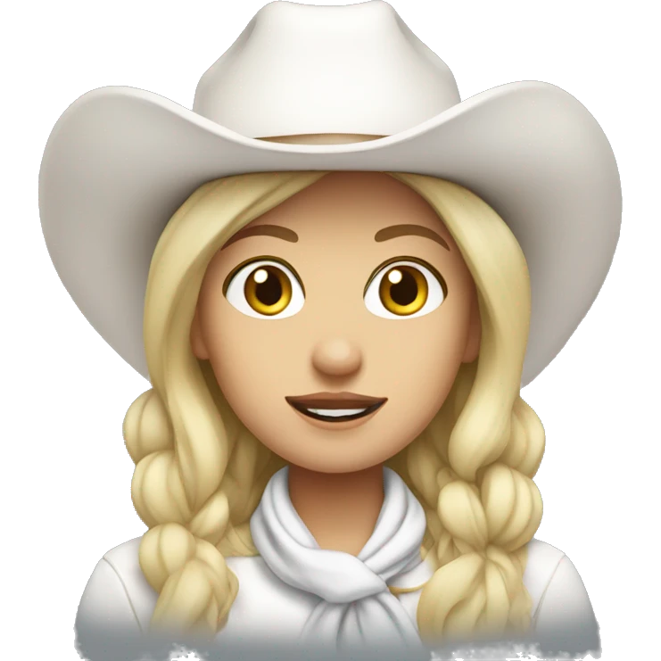 blonde cowgirl with a white hat and white scarf emoji