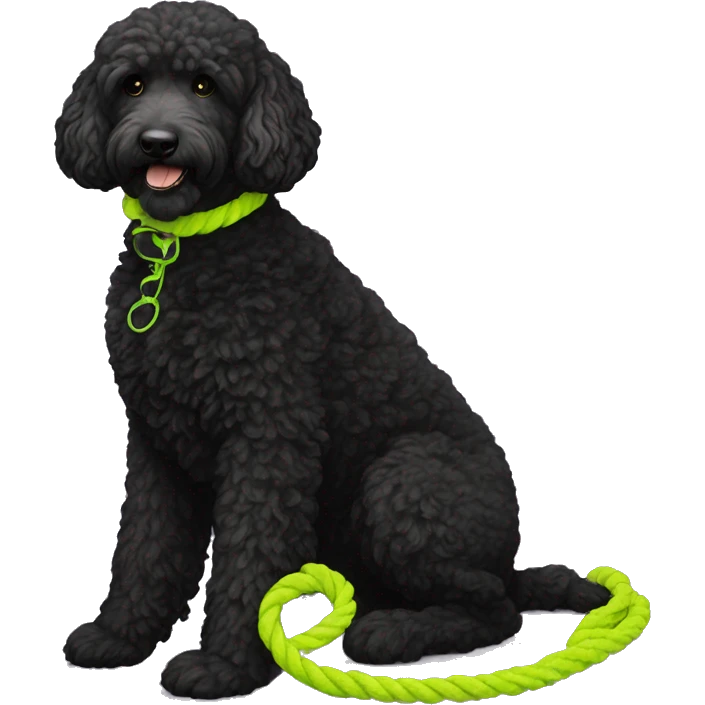 black standard groodle with neon yellow rope collar emoji