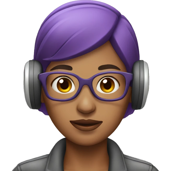Woman with short, purple hair wearing ear defenders  emoji