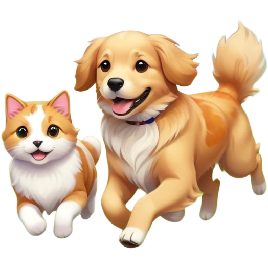 dog and cat running together in a flower meadow emoji
