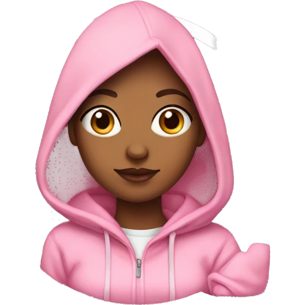 girl wearing pink hoodie with hoop earrings and pink phone case emoji