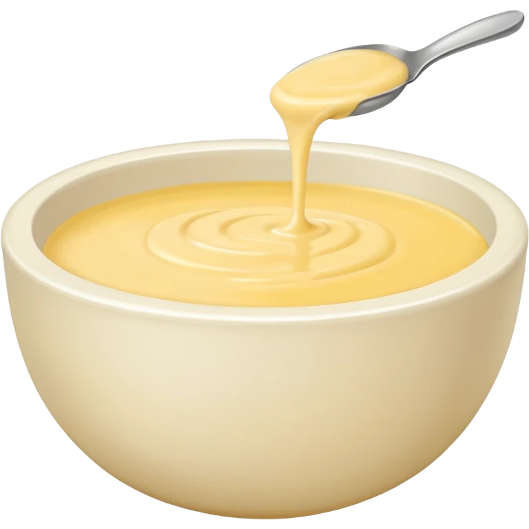 white bowl filled with pale yellow sauce, simple, clear emoji