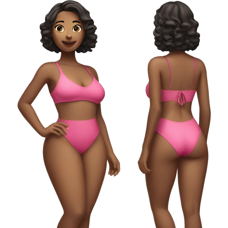 Slim-Thicc caucasian brunette woman swimsuit posing emoji