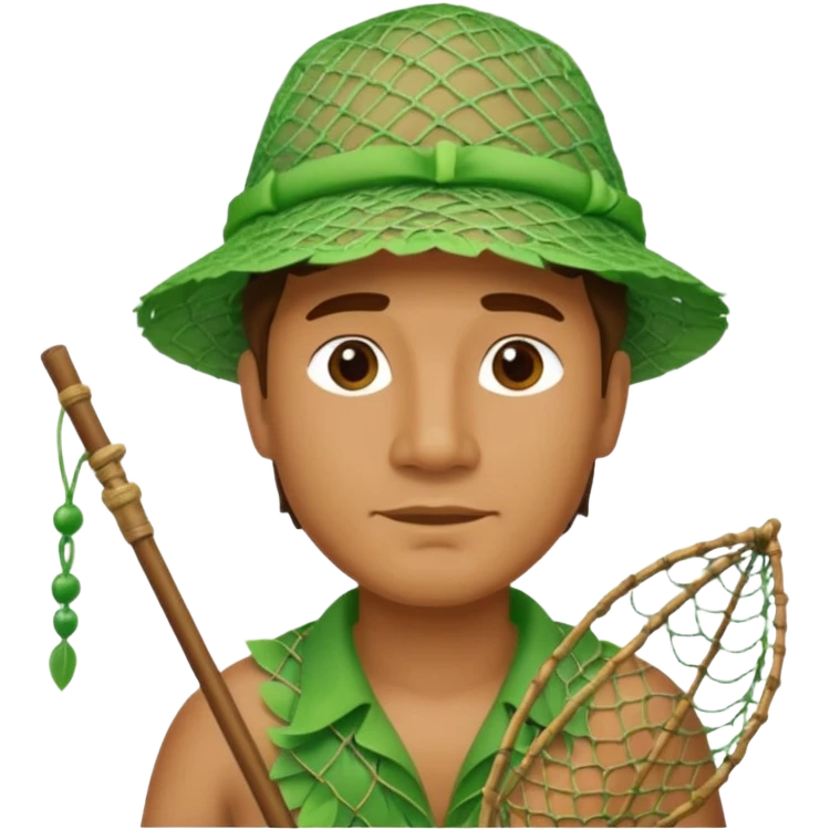Hawaiian man with leaf hat green and fishing net emoji