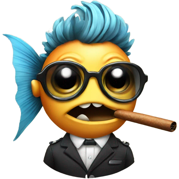 Cute fish with punk hair smoking a cigar emoji