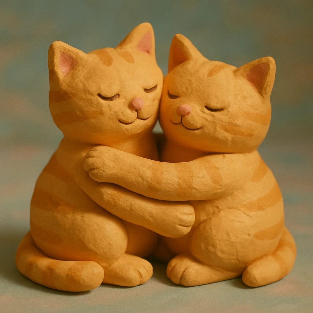 two ginger cats hugging, soft pastel colors emoji