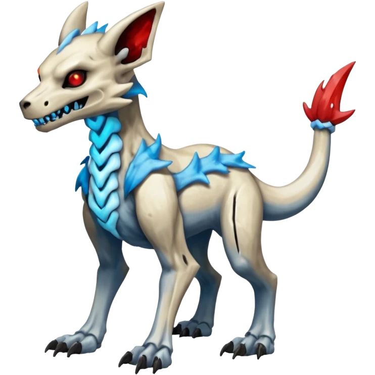 Skeletal Evil Shiny Glowing Cubone-Marowak-Zoroark-Anubis-Wendigo-Fakémon-hybrid-creature (full body), 4 legs emoji