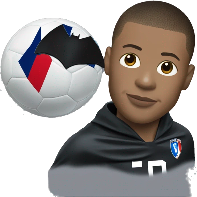 Kylian Mbappe with french soccer jersey ans the mask of Batman on the top of his head emoji