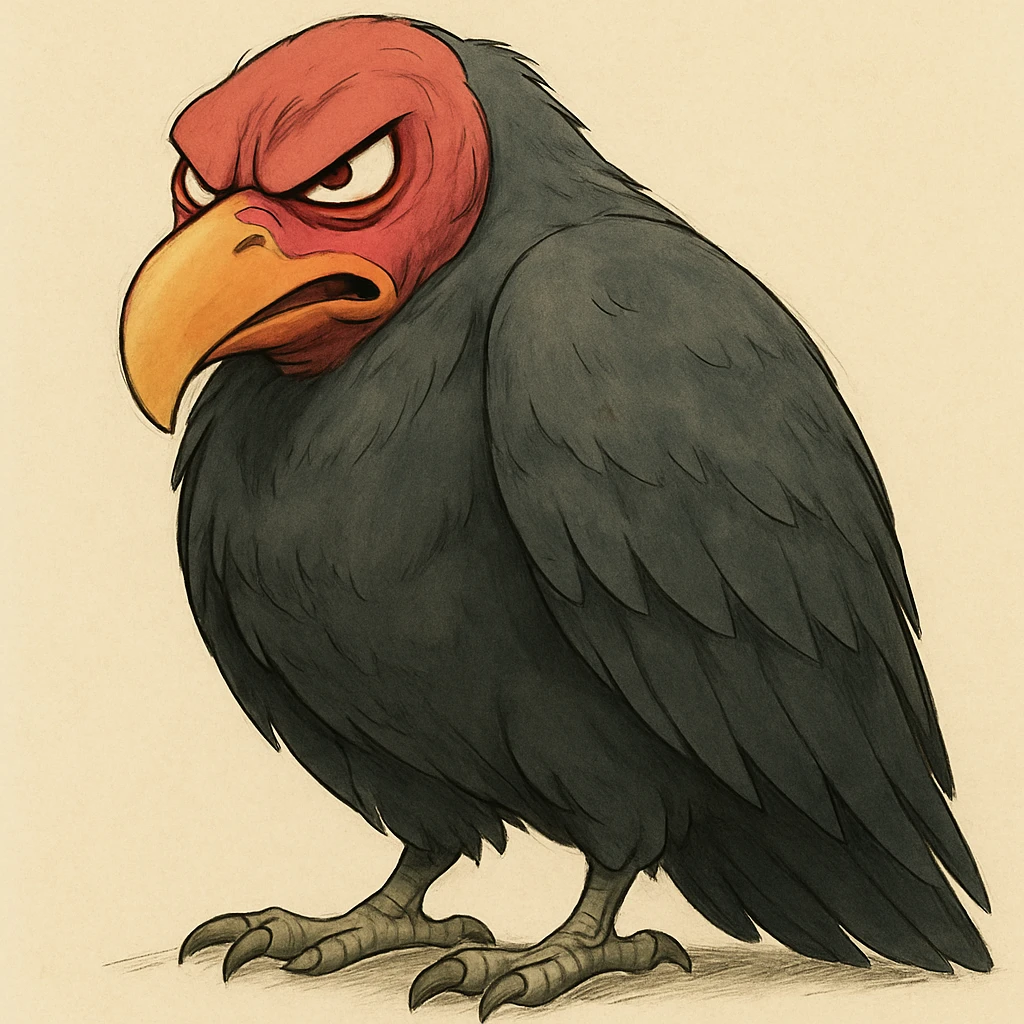 Make the turkey vulture look angry, with a fierce expression, keeping the ghibli style emoji