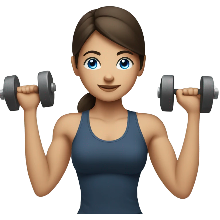 brunette girl with blue eyes lifting weights emoji