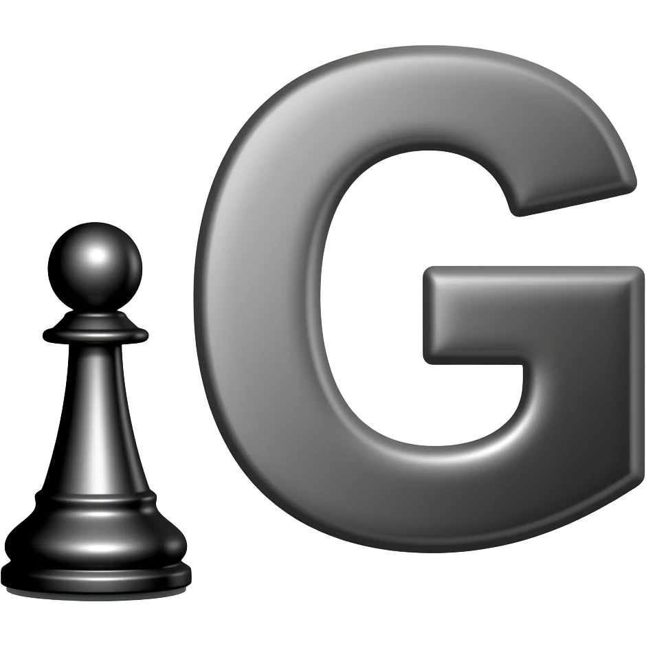 GIF 128x128 Discord, fundo transparente. ♟️ pequeno à esquerda de “G” maior. Preto e branco, minimalista, alto contraste. Centralizado. Animação leve de piscar (fade), efeito respirando, ambos próximos emoji