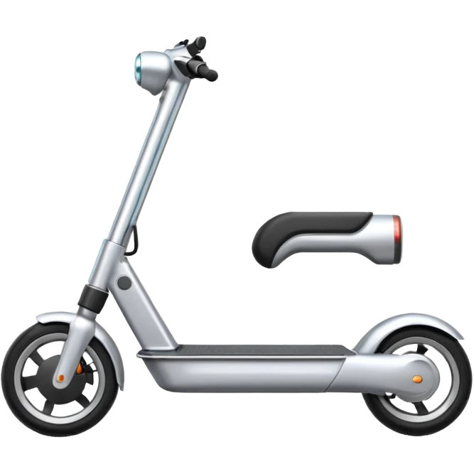 A futuristic electric scooter emoji made of silver chrome, sleek minimal frame, smooth metallic surface, subtle reflections, modern urban design, iOS emoji style, centered, clean white background emoji