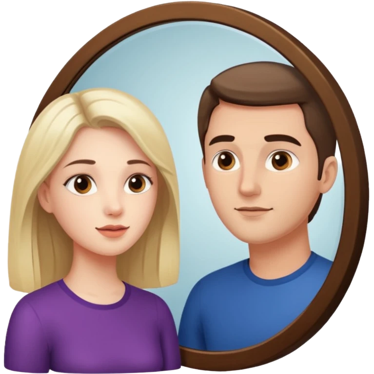 Woman in front. Man in mirror. They look similiar and look at each other emoji