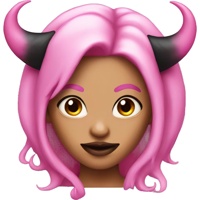 pink demon woman with black hair and horns emoji