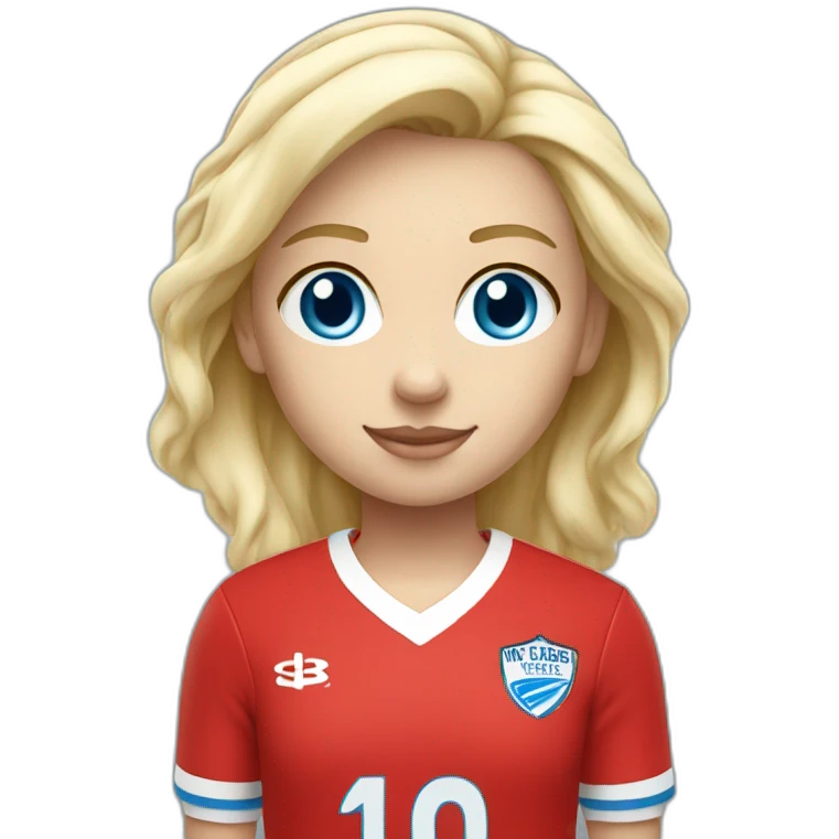 White blonde blue eyed girl with Red soccer Shirt emoji