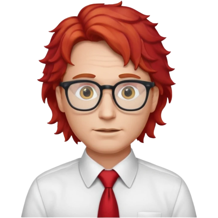 white man in white shirt, having red tie, red wavy hair, wearing glasses emoji