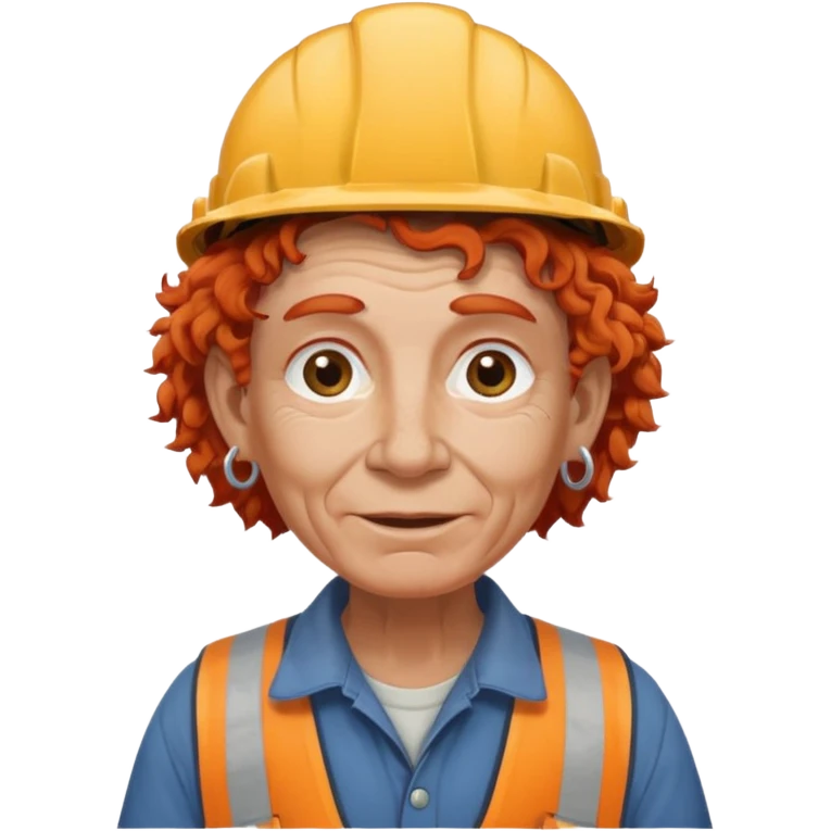 very curly red haired, earringed construction worker very old emoji