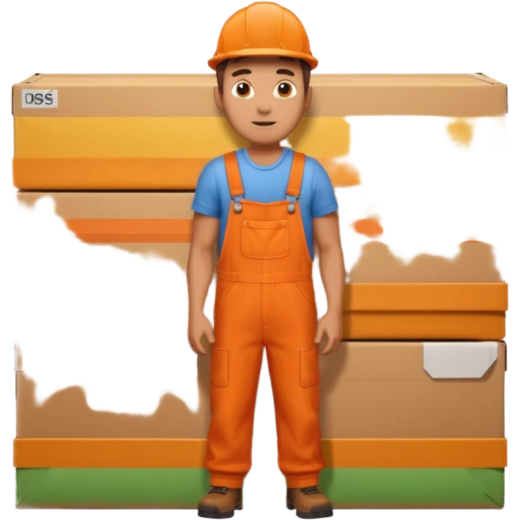 man orange overalls carrying a large box in front of him emoji