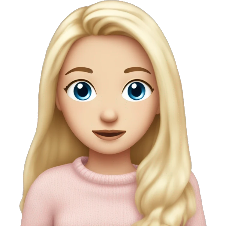Pretty blue eyed white girl with light pink sweater reading cozy emoji