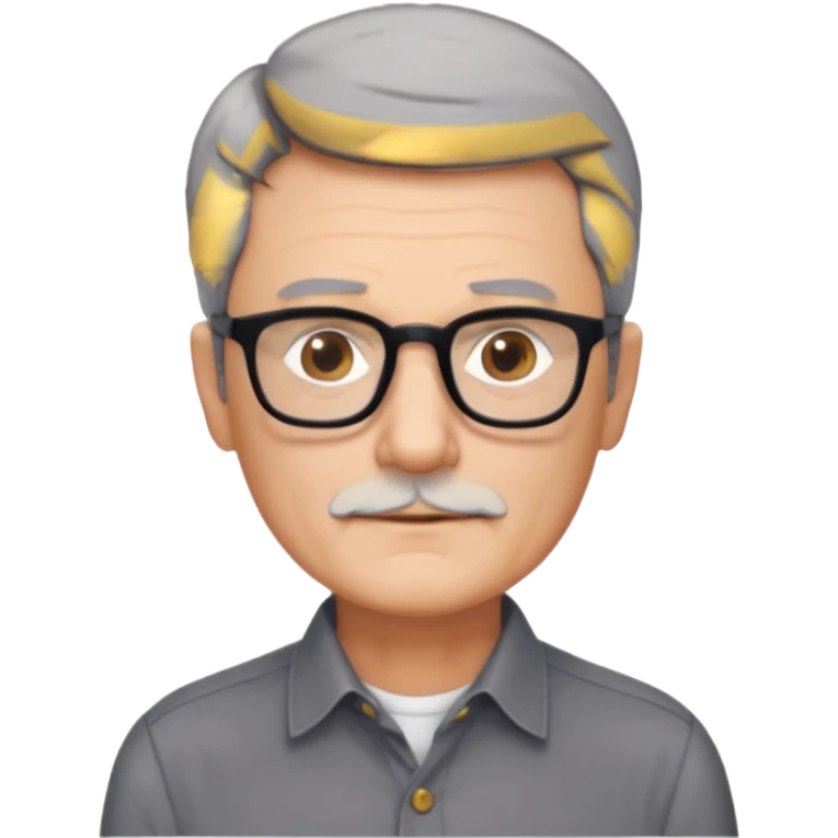 man 60 short dark grey hair, brown eyes small black rectangle glasses no beard emoji